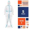 Disposable Coverall. White Polypropylene 50 gsm Overall with Waterproof Microporous Film. Laminated Small Full Body Protective Suit with Hood and Boot