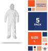 Disposable Coveralls with Hood, Boots Large, Pack of 5 White Paint Coveralls Disposable, SF PP 60 GSM Waterproof Hazmat Suits Disposable