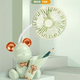 1pc Mini Bear Portable Handheld Battery Operated Fan Desk Fan; USB Rechargeable Battery Operated Fan; 3 Speeds Silent Desk Fan Mini Small Fan (Color: Green)
