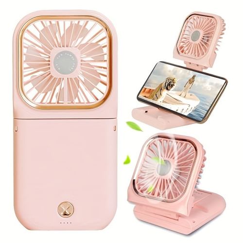 Handheld Portable Fan; Rechargeable Power Bank USB Mini Fan; Small Personal Fan With 3 Speeds; 3000 MAh Battery Operated Foldable Desk Fan; Neck Fan W Handheld Portable Fan; Rechargeable Power Bank USB Mini Fan; Small Personal Fan With 3 Speeds; 3000 MAh Battery Operated Foldable Desk Fan; Neck Fan W