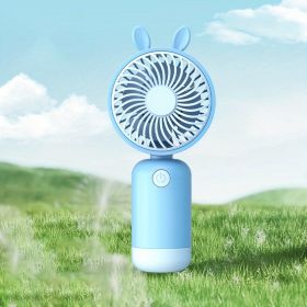 1pc; Cartoon Handheld Small Fan; Usb Portable Mini Rechargeable Silent Large Wind Fan (Color: Blue)